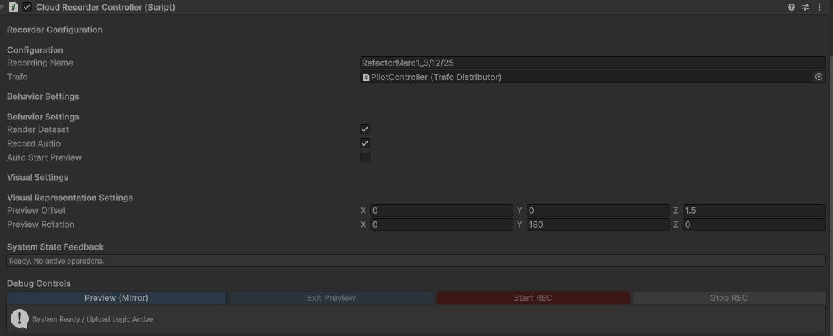 Placeholder: Cloud Recorder Component in Inspector