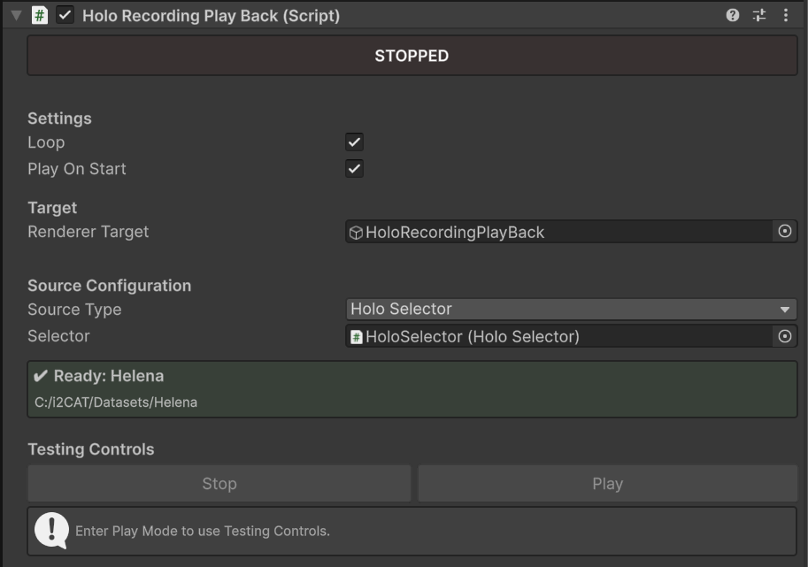 Inspector HoloRecordingPlayBack
