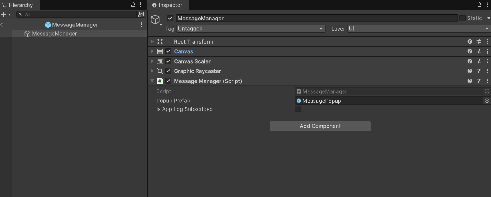 Message Manager Setup in Unity Inspector