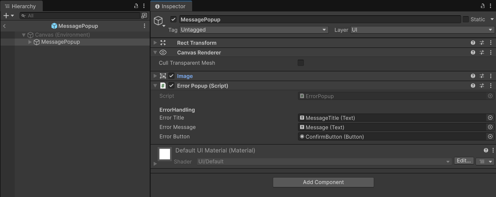 Popup Manager Setup in Unity Inspector