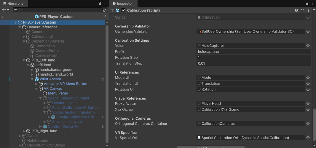 Player and Calibration Component Setup