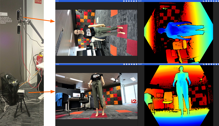 Two camera column and their capture, configuration with top camera vertical