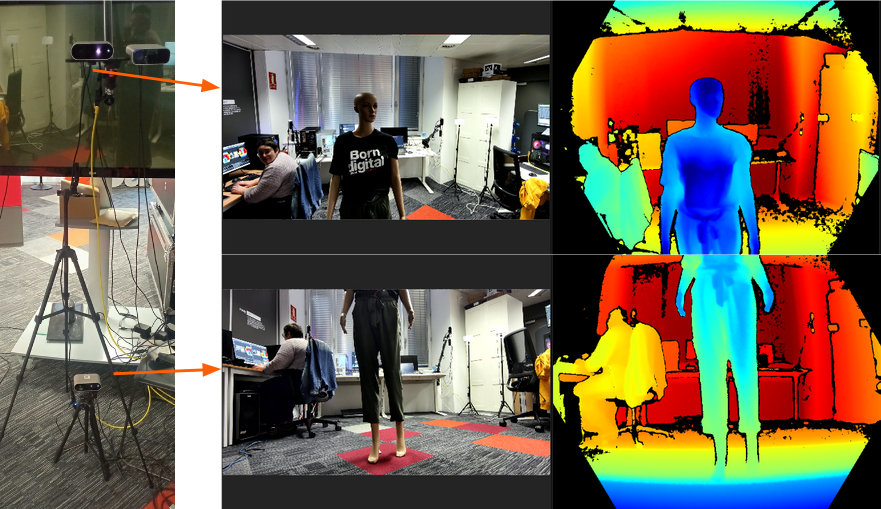 Two camera column and their capture, configuration with top camera horizontal